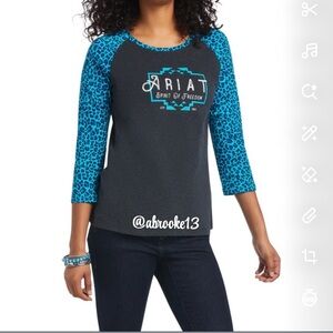 Ariat REAL Women's Medium Charcoal & Teal Leopard Raglan Tee